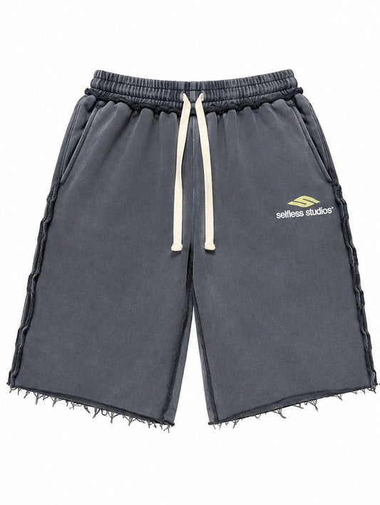 BLUE RAW HEM SHORTS
