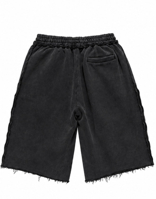 BLACK RAW HEM SHORTS