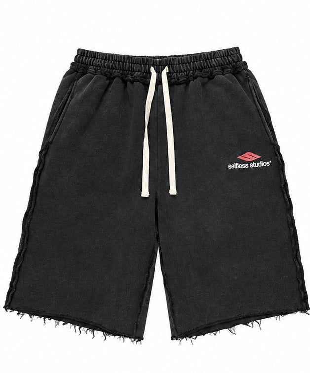 BLACK RAW HEM SHORTS