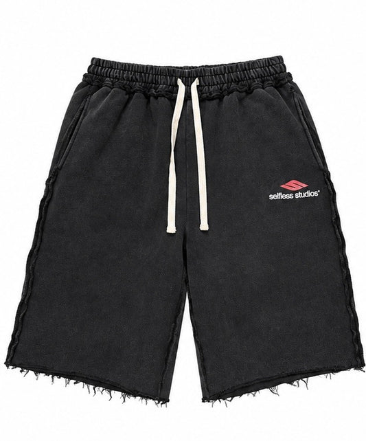 BLACK RAW HEM SHORTS